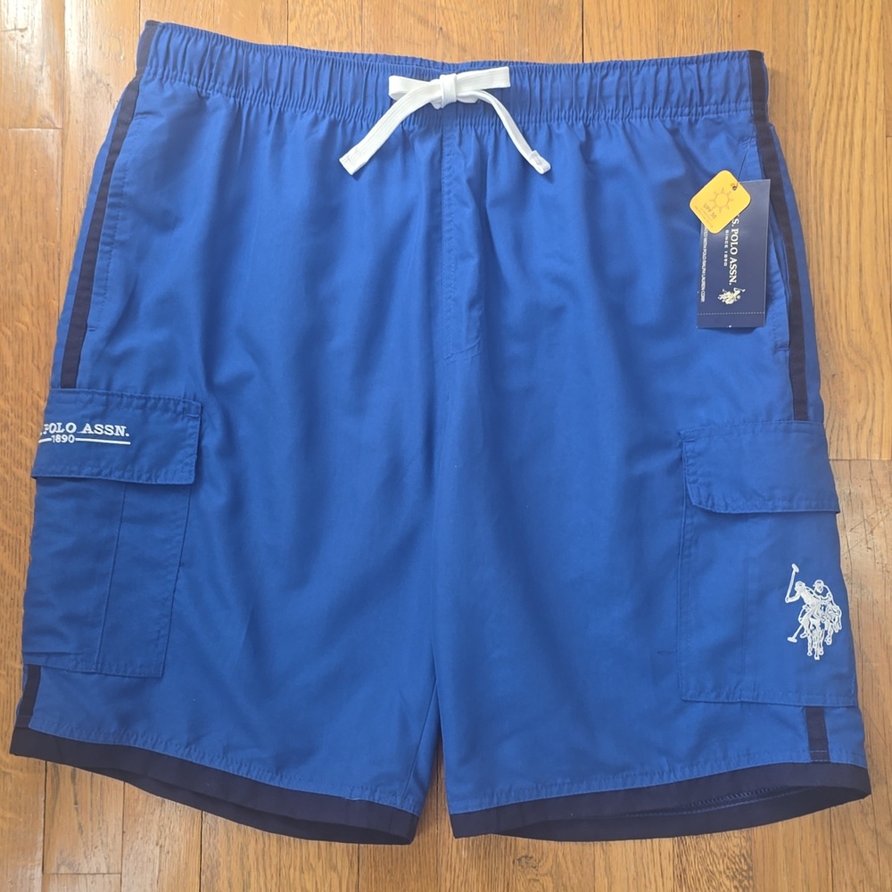 U.S. POLO ASSN SIGNATURE BRAND MEN'S BLUE SWIM BOTTOMS TRUNKS SIZE LARGE